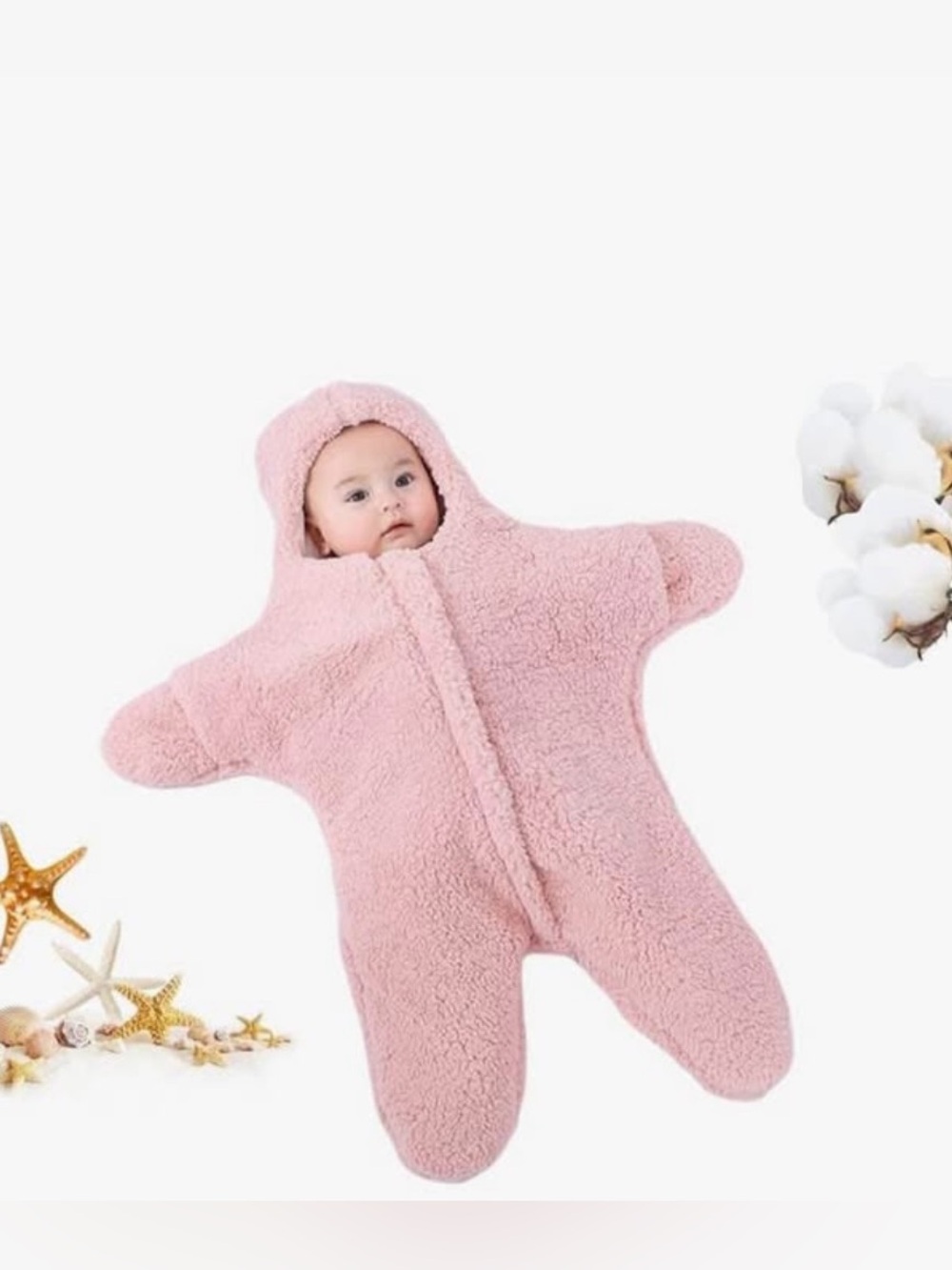 Plush Pink Baby Star-shaped Hooded Onesie